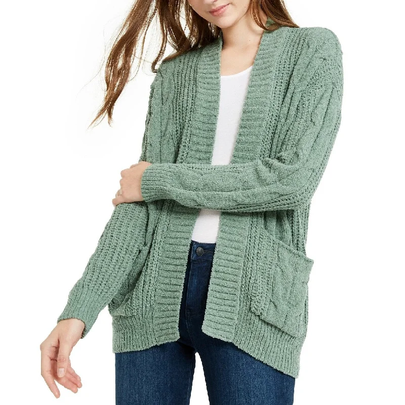 Ultra Flirt Juniors' Mixed-Knit Chenille Cardigan Green Size Medium