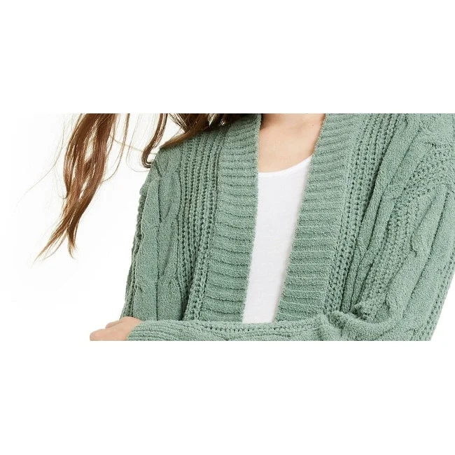 Ultra Flirt Juniors' Mixed-Knit Chenille Cardigan Green Size Small