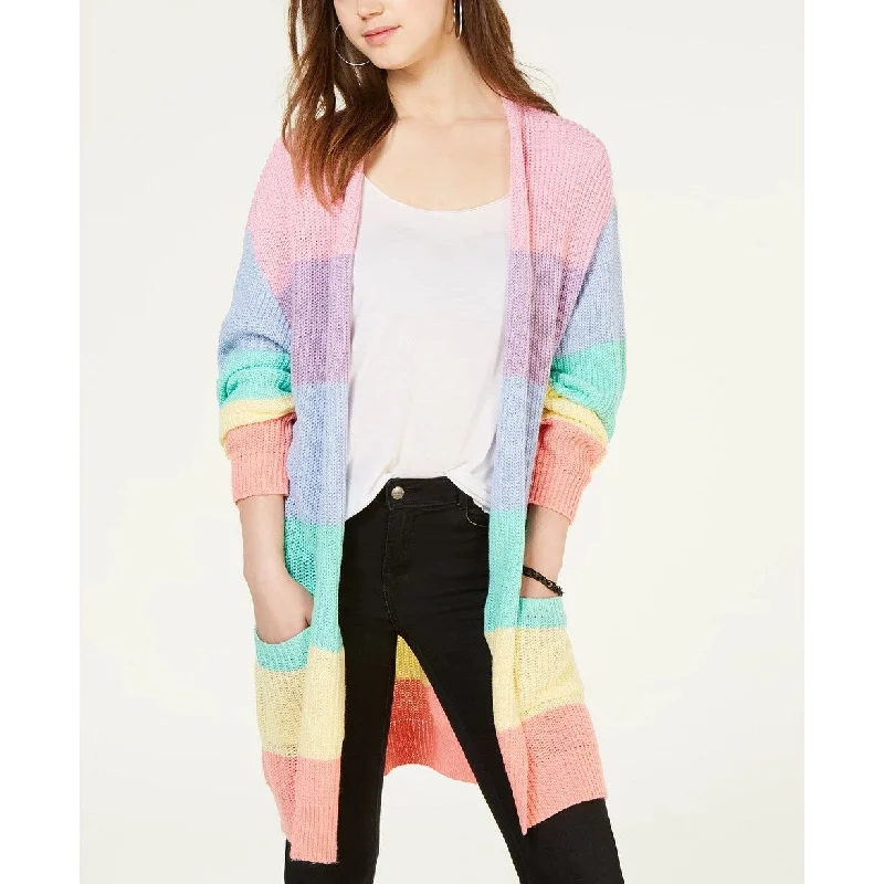 Ultra Flirt Juniors' Rainbow Stripe Shaker-Stitch Cardigan Pink Size Small