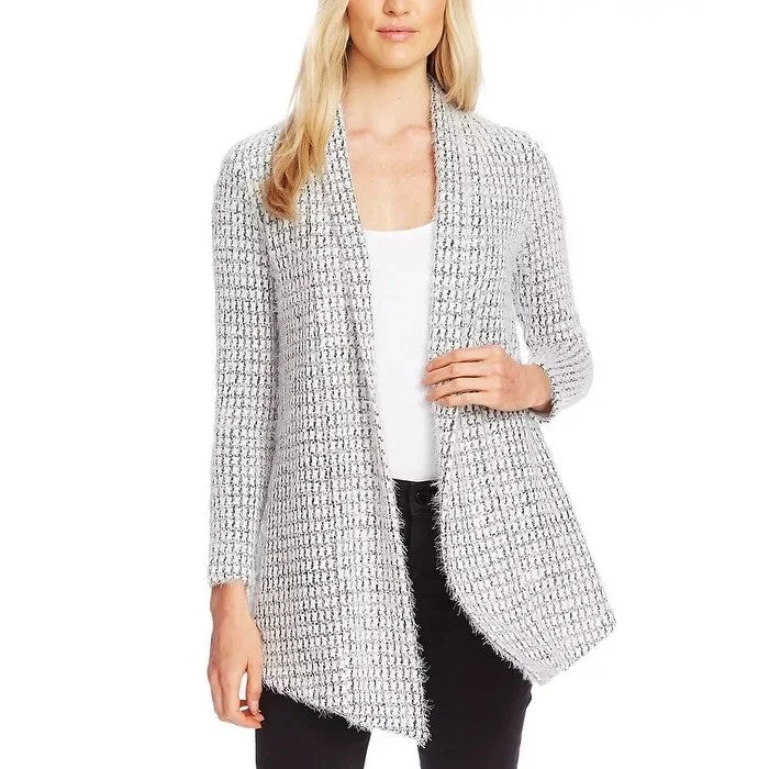 Vince Camuto Women's Drapey-Front Eyelash Cardigan Gray Size Large